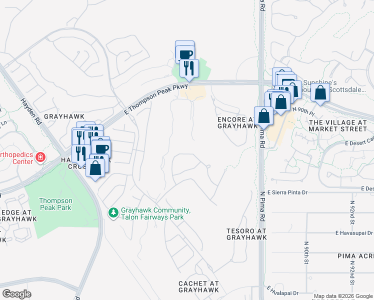 map of restaurants, bars, coffee shops, grocery stores, and more near 8494 East Angel Spirit Drive in Scottsdale