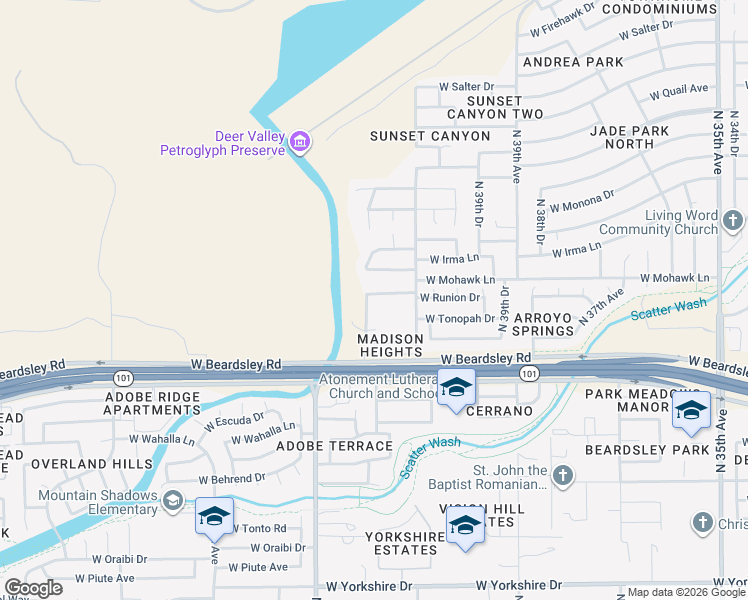 map of restaurants, bars, coffee shops, grocery stores, and more near 4133 West Runion Drive in Glendale