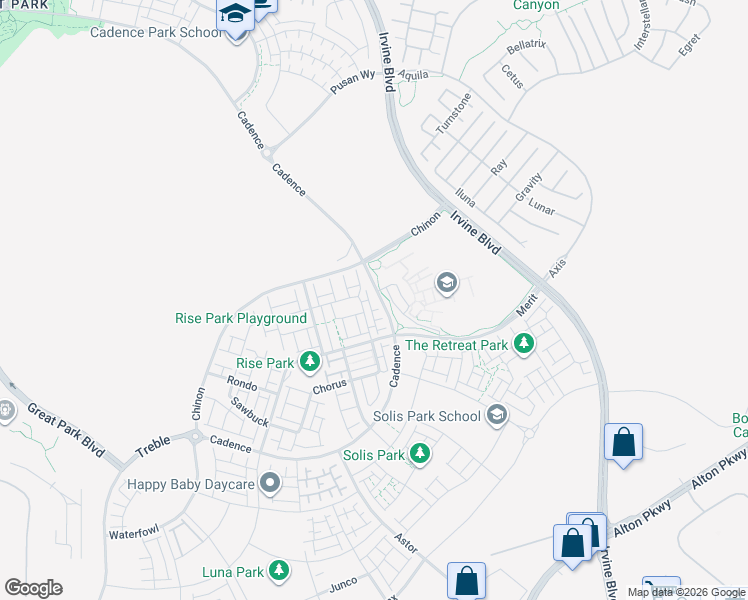 map of restaurants, bars, coffee shops, grocery stores, and more near 1001 Cadence in Irvine