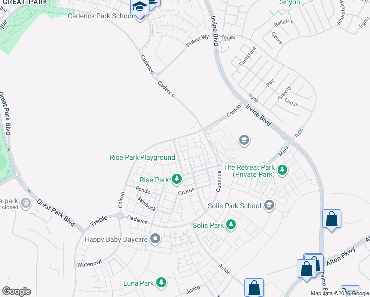 map of restaurants, bars, coffee shops, grocery stores, and more near 319 Sawbuck in Irvine