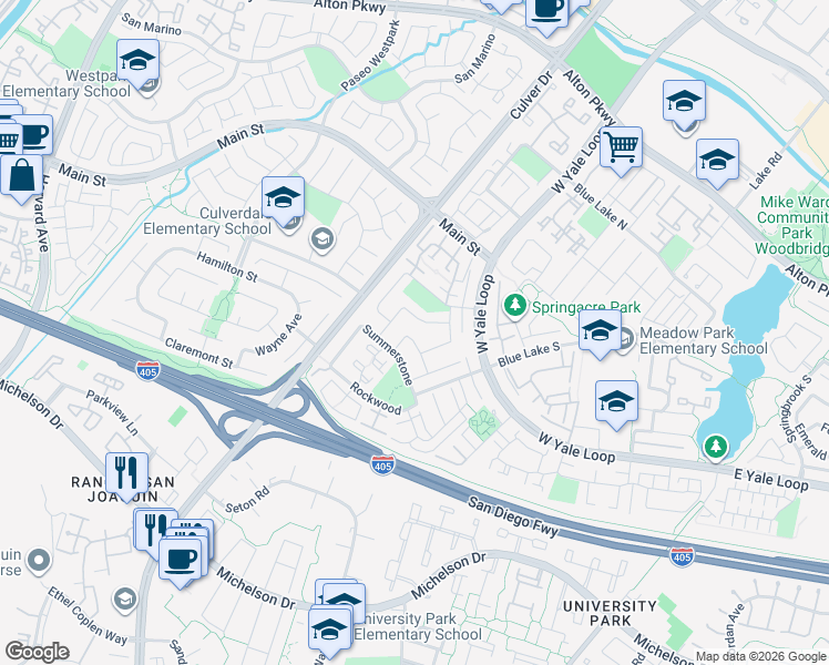 map of restaurants, bars, coffee shops, grocery stores, and more near 26 Halfmoon in Irvine