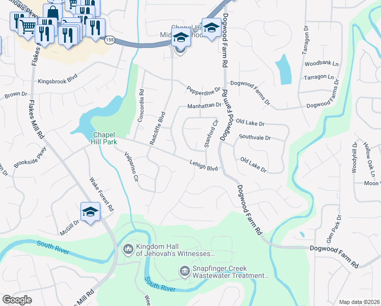 map of restaurants, bars, coffee shops, grocery stores, and more near 3510 Stanford Circle in Decatur