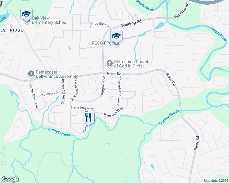 map of restaurants, bars, coffee shops, grocery stores, and more near 3253 Landgraf Close in Decatur
