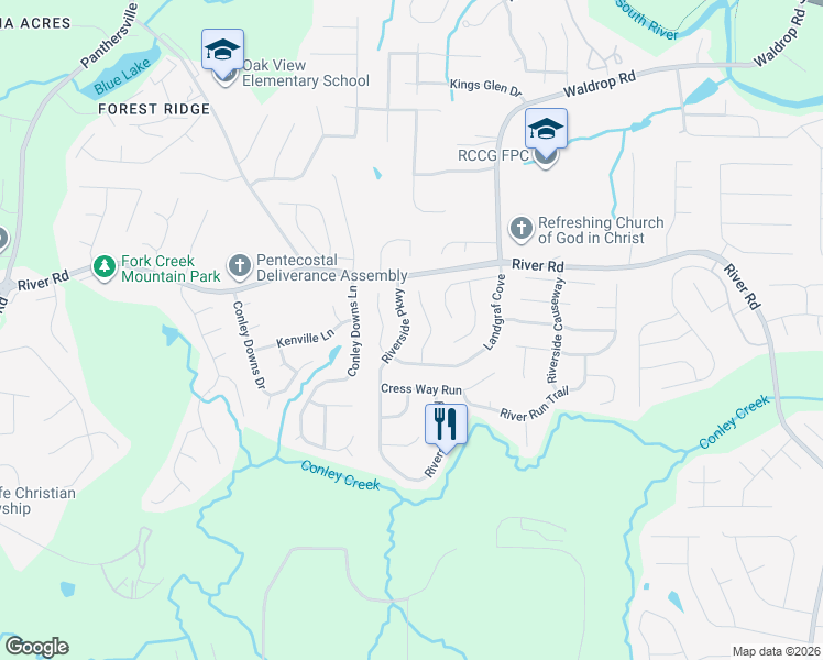 map of restaurants, bars, coffee shops, grocery stores, and more near 3893 Landgraf Cove in Decatur