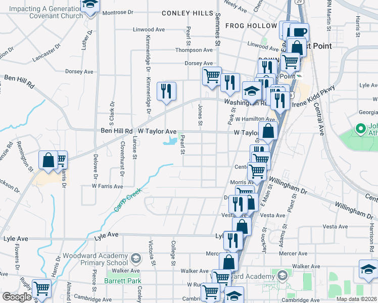 map of restaurants, bars, coffee shops, grocery stores, and more near 1869 Chapman Avenue in East Point