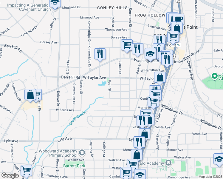 map of restaurants, bars, coffee shops, grocery stores, and more near 1869 Chapman Avenue in East Point