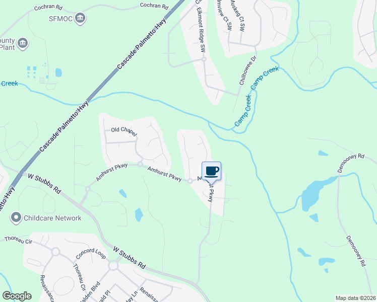 map of restaurants, bars, coffee shops, grocery stores, and more near 695 Sweetgum Trace in College Park