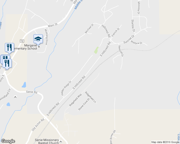 map of restaurants, bars, coffee shops, grocery stores, and more near 584 South Hillcrest Road in Odenville