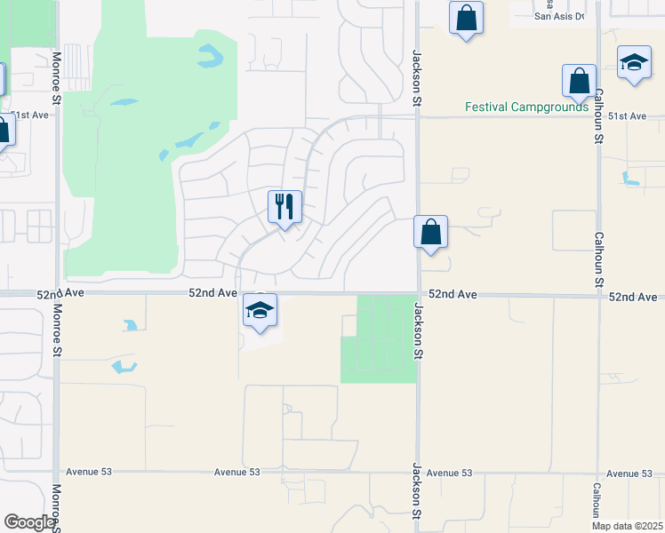 map of restaurants, bars, coffee shops, grocery stores, and more near 51830 Ponderosa Drive in Indio