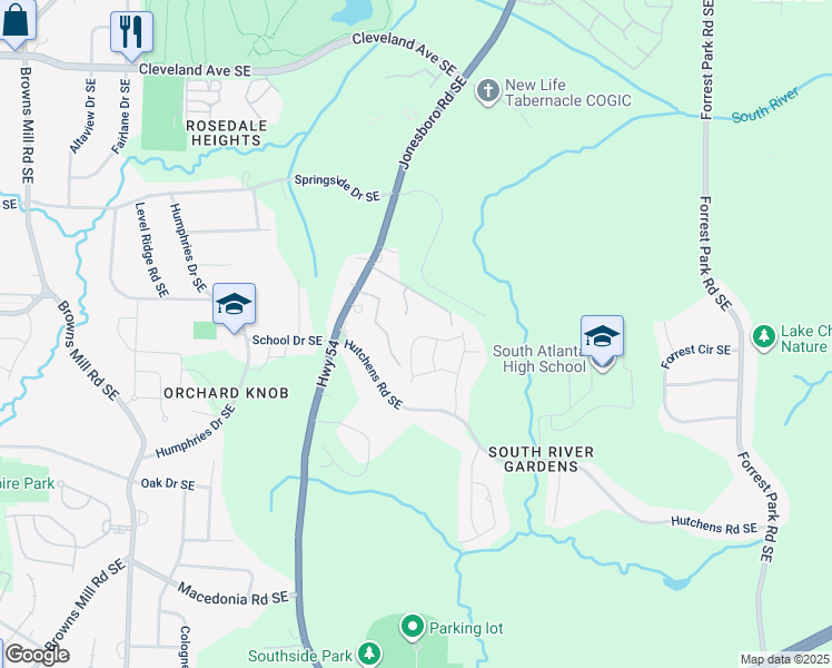 map of restaurants, bars, coffee shops, grocery stores, and more near 620 Waynes Court Southeast in Atlanta