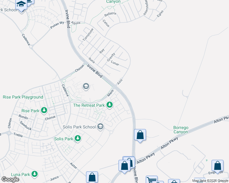 map of restaurants, bars, coffee shops, grocery stores, and more near 398 Merit in Irvine