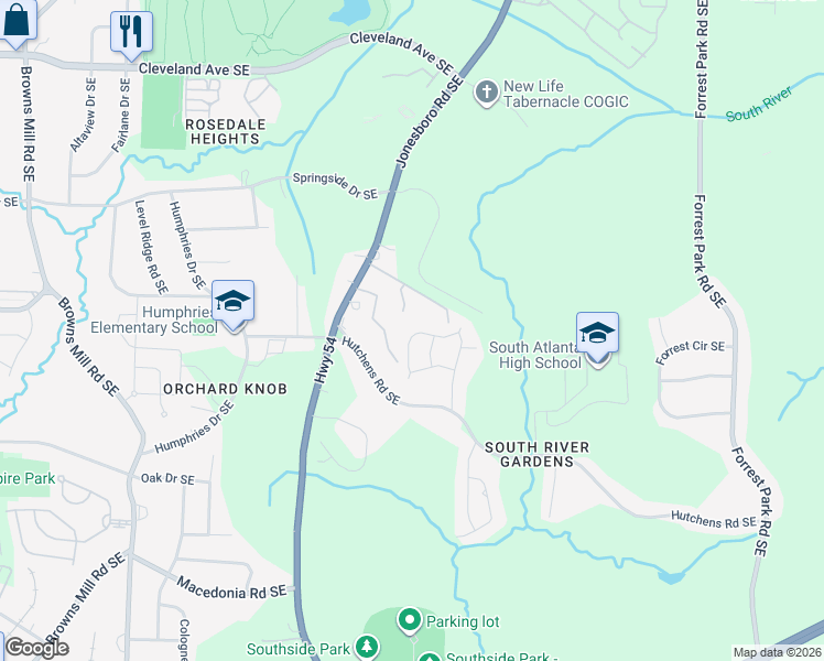 map of restaurants, bars, coffee shops, grocery stores, and more near 620 Waynes Court Southeast in Atlanta