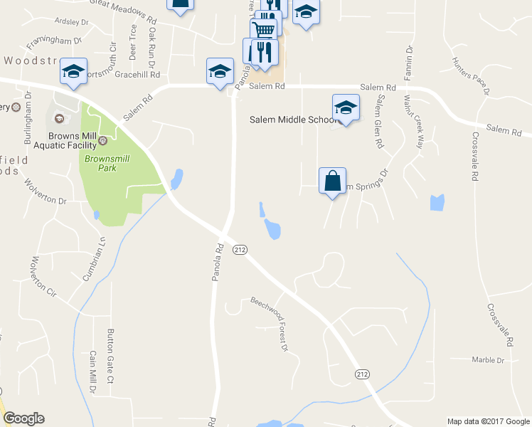 map of restaurants, bars, coffee shops, grocery stores, and more near 3852 Panola Road in Stonecrest