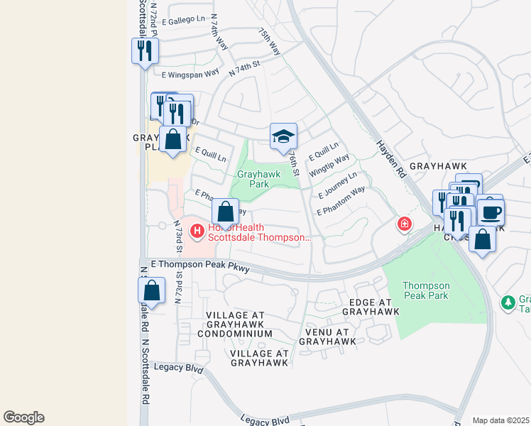 map of restaurants, bars, coffee shops, grocery stores, and more near 7557 East Phantom Way in Scottsdale