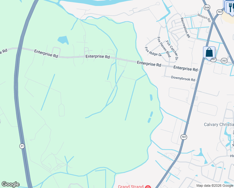 map of restaurants, bars, coffee shops, grocery stores, and more near 50 Enterprise Avenue in Myrtle Beach