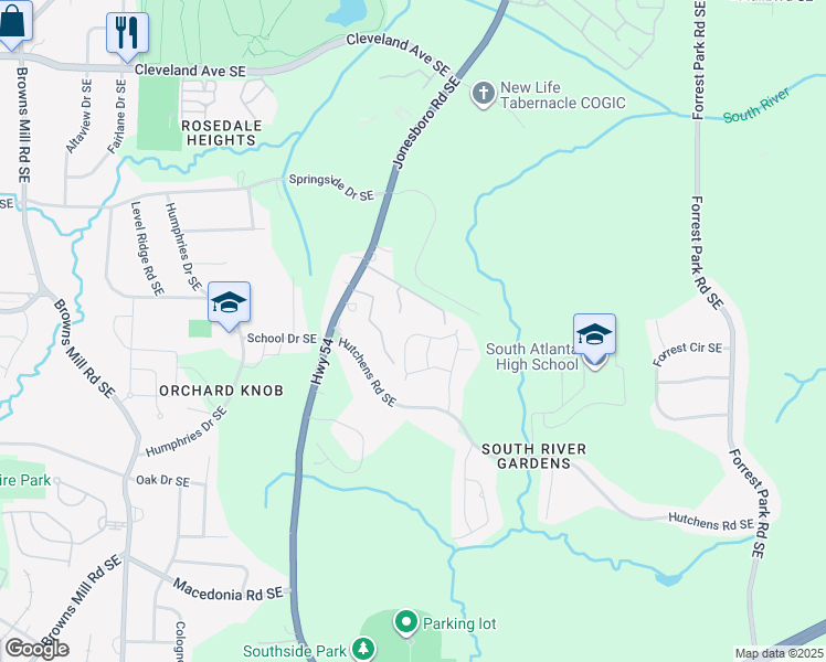 map of restaurants, bars, coffee shops, grocery stores, and more near 622 Waynes Court Southeast in Atlanta