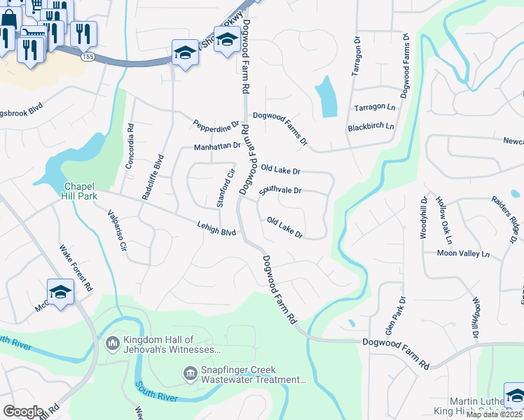 map of restaurants, bars, coffee shops, grocery stores, and more near 4262 Southvale Drive in Decatur