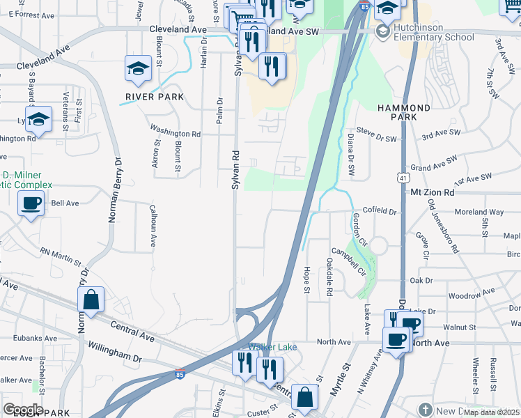 map of restaurants, bars, coffee shops, grocery stores, and more near 3045 Springdale Road in Hapeville