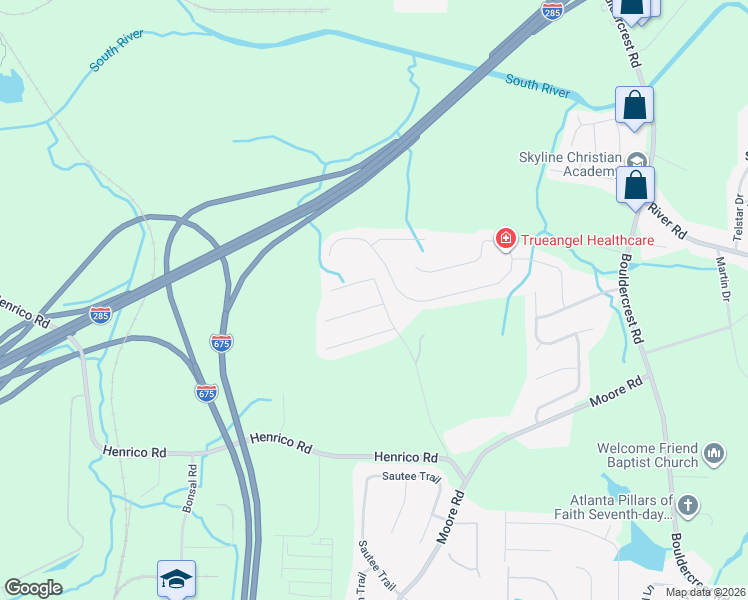map of restaurants, bars, coffee shops, grocery stores, and more near 1864 Wanda Way in Ellenwood