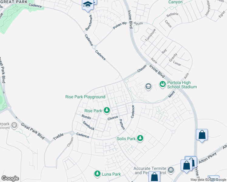 map of restaurants, bars, coffee shops, grocery stores, and more near 325 Sawbuck in Irvine