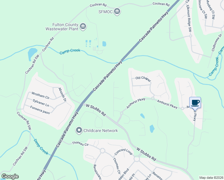 map of restaurants, bars, coffee shops, grocery stores, and more near 3055 Highgreen Trail in Atlanta