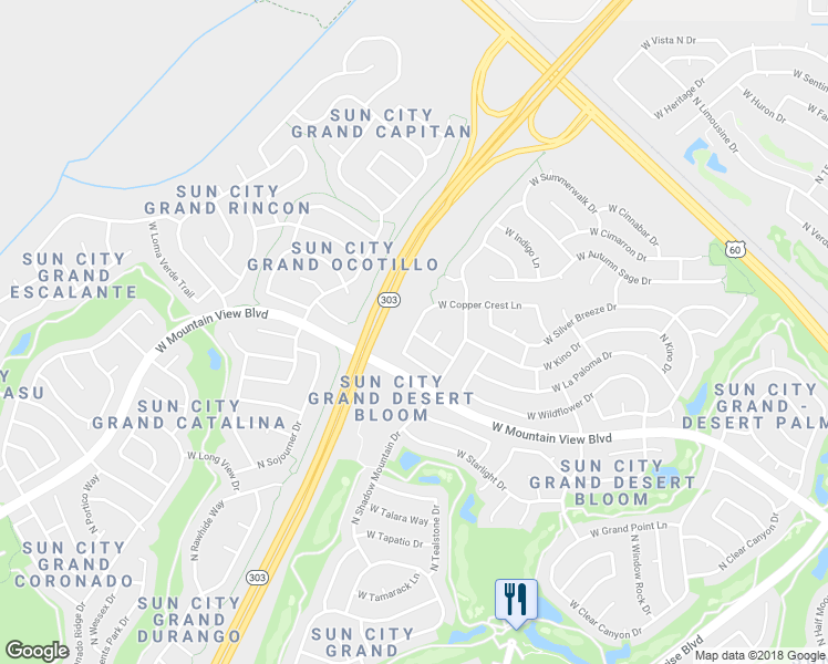 map of restaurants, bars, coffee shops, grocery stores, and more near 16195 North Desert Sage Lane in Surprise