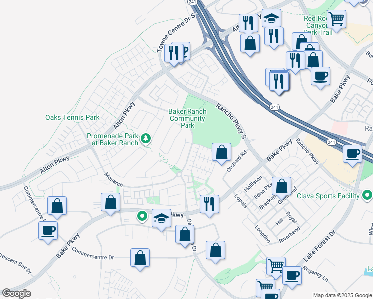 map of restaurants, bars, coffee shops, grocery stores, and more near 22 Sorrel in Lake Forest