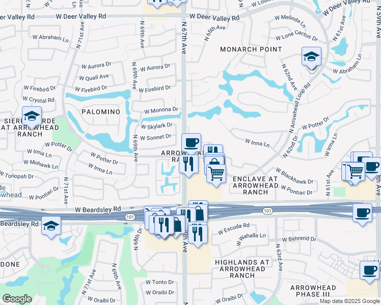 map of restaurants, bars, coffee shops, grocery stores, and more near in Glendale