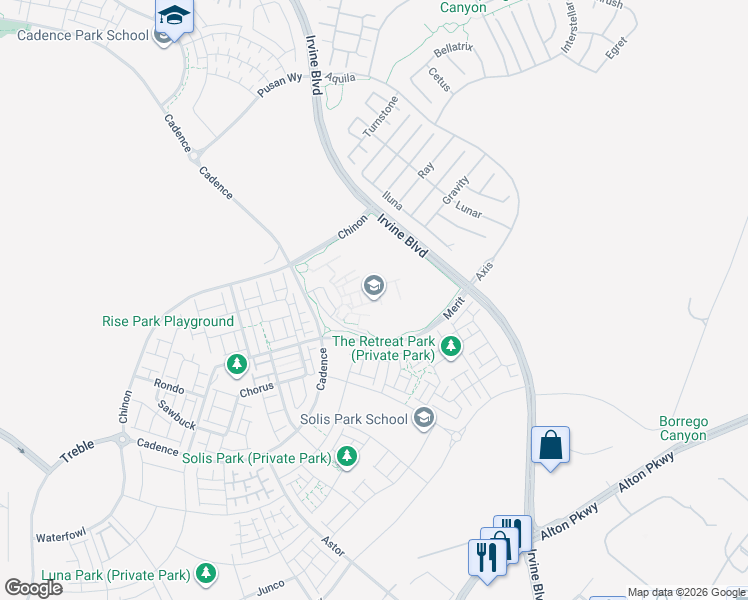 map of restaurants, bars, coffee shops, grocery stores, and more near 1001 Cadence in Irvine