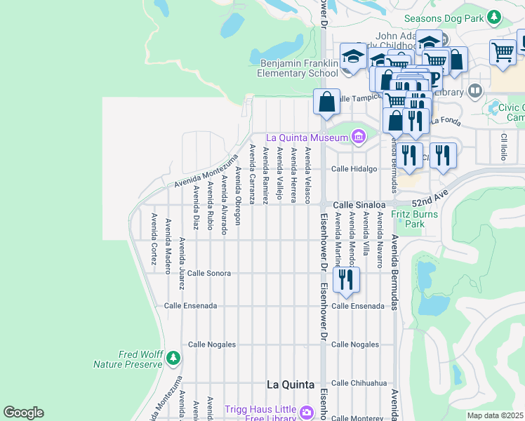 map of restaurants, bars, coffee shops, grocery stores, and more near 51785 Avenue Ramirez in La Quinta