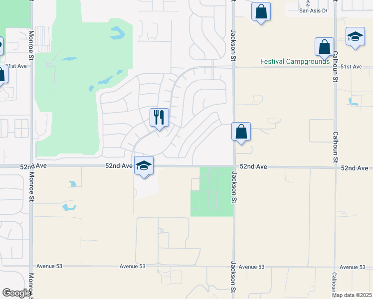 map of restaurants, bars, coffee shops, grocery stores, and more near 51830 Ponderosa Drive in Indio