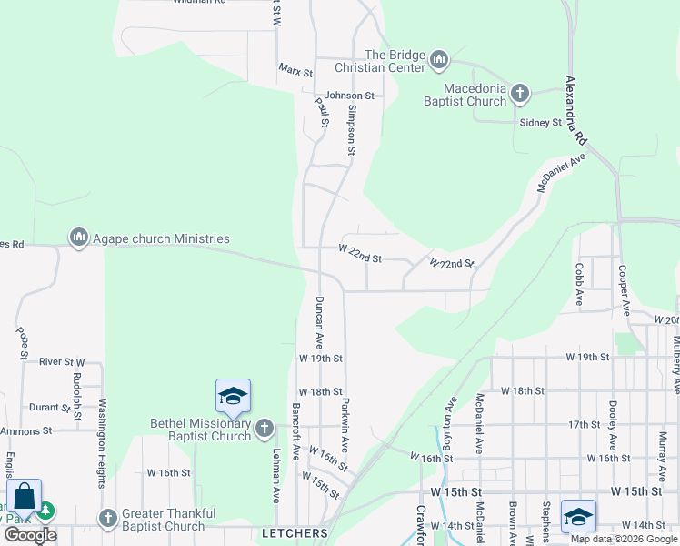 map of restaurants, bars, coffee shops, grocery stores, and more near 1805 West 21st Street in Anniston