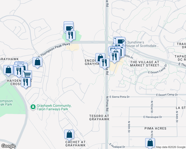 map of restaurants, bars, coffee shops, grocery stores, and more near 20750 North 87th Street in Scottsdale