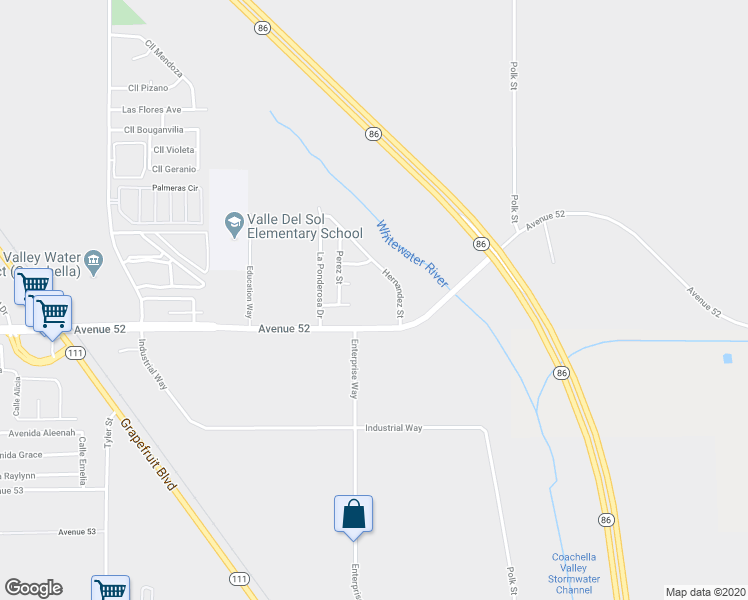 map of restaurants, bars, coffee shops, grocery stores, and more near 86800 Avenue 52 in Coachella
