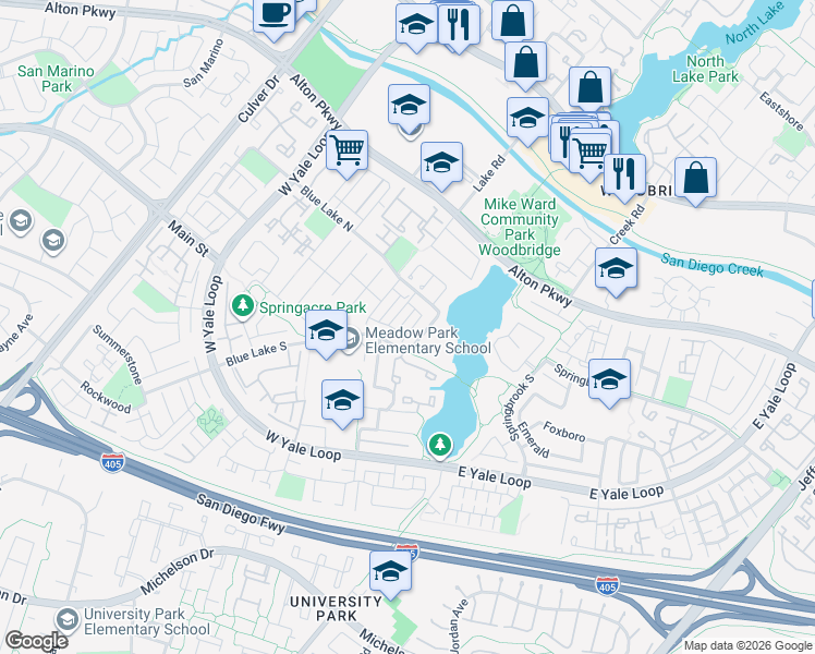 map of restaurants, bars, coffee shops, grocery stores, and more near 20 Portside in Irvine
