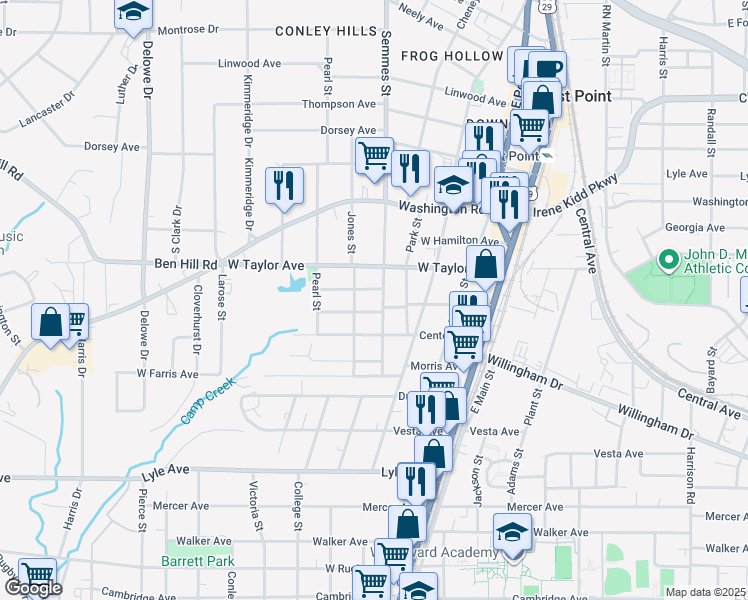 map of restaurants, bars, coffee shops, grocery stores, and more near 1827 Chapman Avenue in East Point