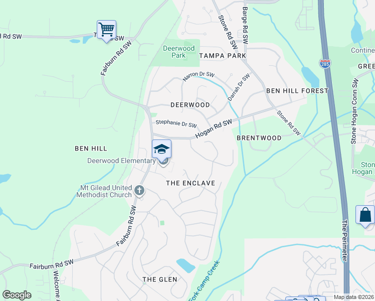 map of restaurants, bars, coffee shops, grocery stores, and more near 3092 Eastbrook Terrace in Atlanta