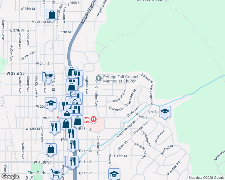map of restaurants, bars, coffee shops, grocery stores, and more near 505 Blue Ridge Drive in Anniston