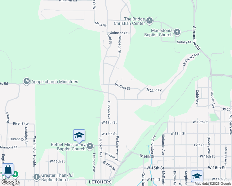map of restaurants, bars, coffee shops, grocery stores, and more near 1805 West 21st Street in Anniston