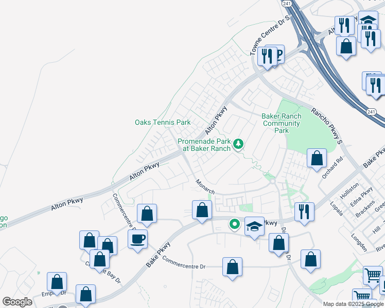 map of restaurants, bars, coffee shops, grocery stores, and more near 93 Fuchsia in Lake Forest
