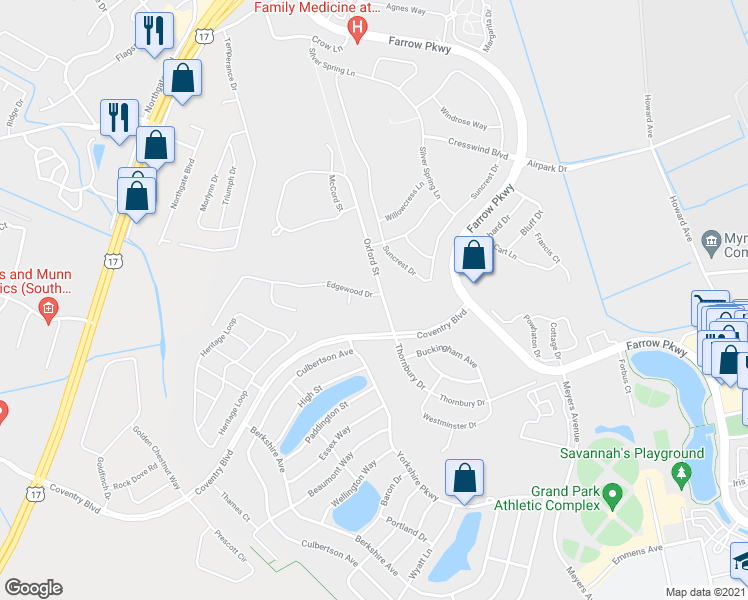 map of restaurants, bars, coffee shops, grocery stores, and more near 1611 Edgewood Drive in Myrtle Beach