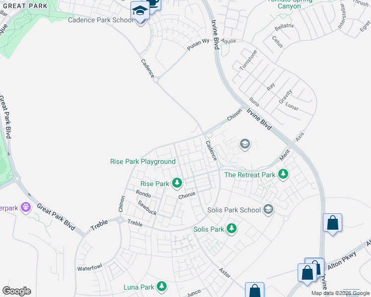 map of restaurants, bars, coffee shops, grocery stores, and more near 319 Sawbuck in Irvine