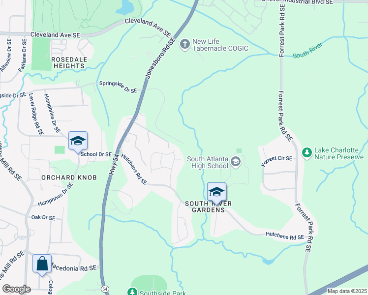 map of restaurants, bars, coffee shops, grocery stores, and more near 817 River Gardens Drive in Atlanta