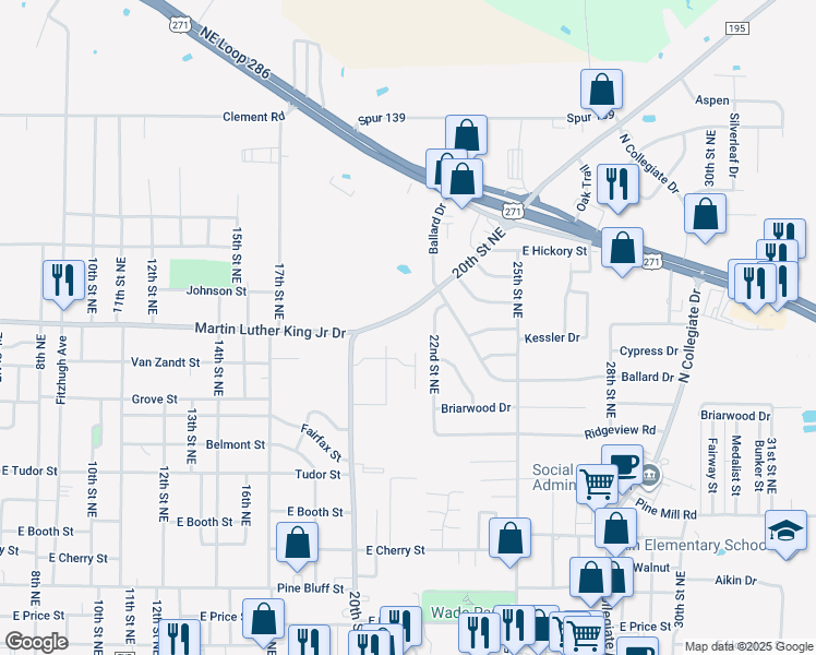 map of restaurants, bars, coffee shops, grocery stores, and more near 1360 20th Street Northeast in Paris