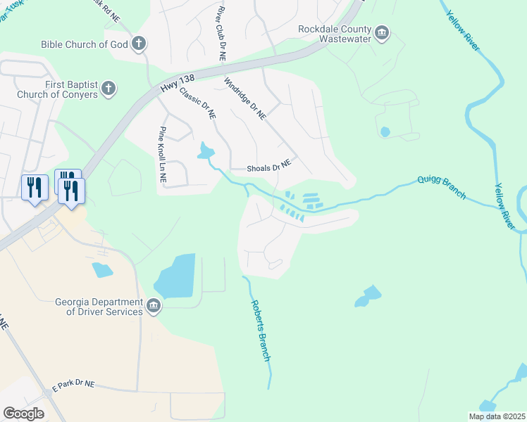 map of restaurants, bars, coffee shops, grocery stores, and more near 3004 Pommel Court Northeast in Conyers