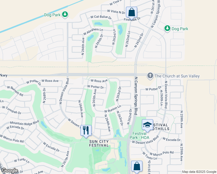 map of restaurants, bars, coffee shops, grocery stores, and more near 20663 North 264th Avenue in Buckeye