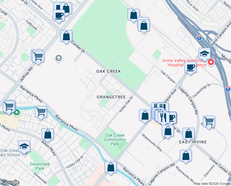 map of restaurants, bars, coffee shops, grocery stores, and more near 5 Lemon Grove in Irvine