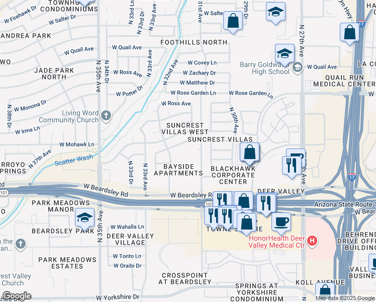 map of restaurants, bars, coffee shops, grocery stores, and more near 20244 North 31st Avenue in Phoenix