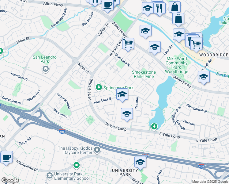 map of restaurants, bars, coffee shops, grocery stores, and more near 9 Earlymorn in Irvine