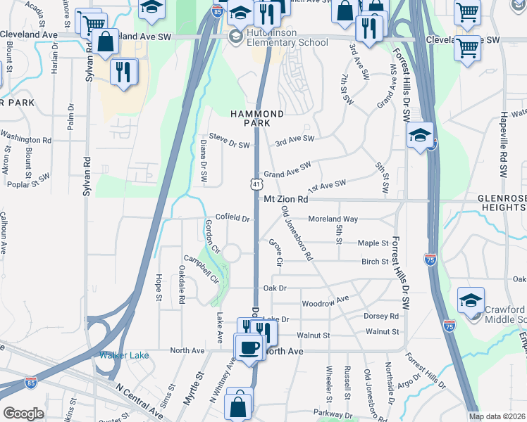 map of restaurants, bars, coffee shops, grocery stores, and more near 3026 Dogwood Drive in Hapeville